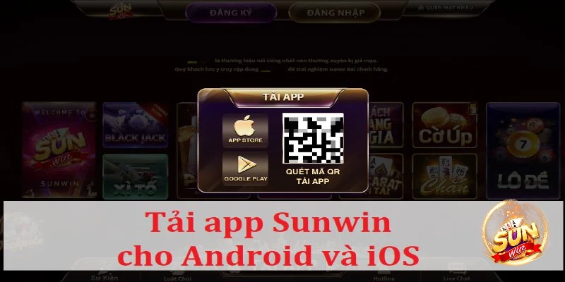 Truy cập vào trang web Sunwin để quét mã QR tải app về điện thoại Android và iOS